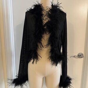 Black Mesh Top with feathers